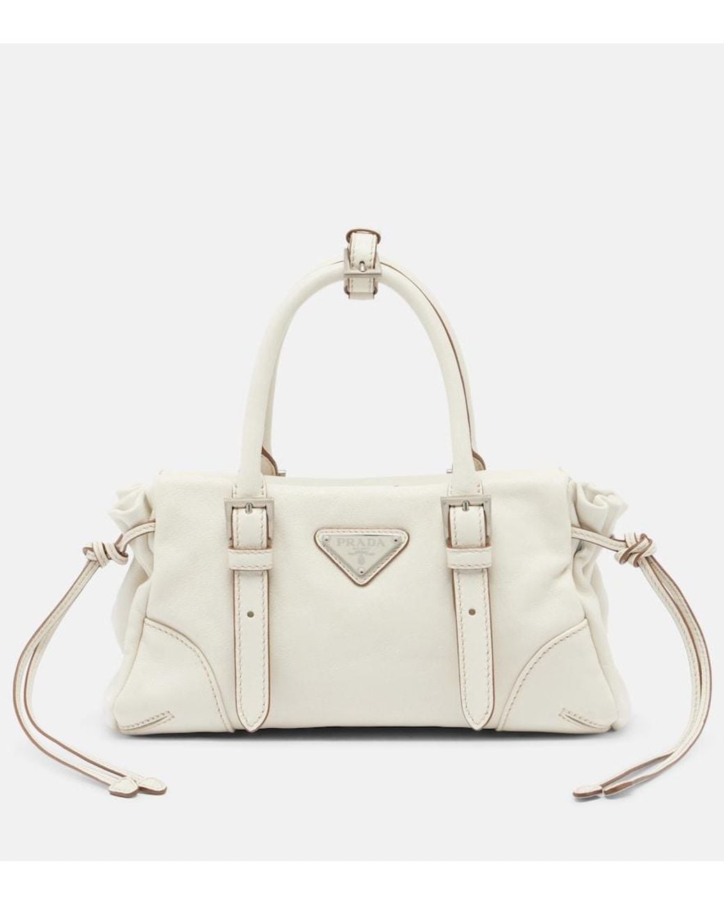 Prada White Karin Small Leather Top-Handle Bag