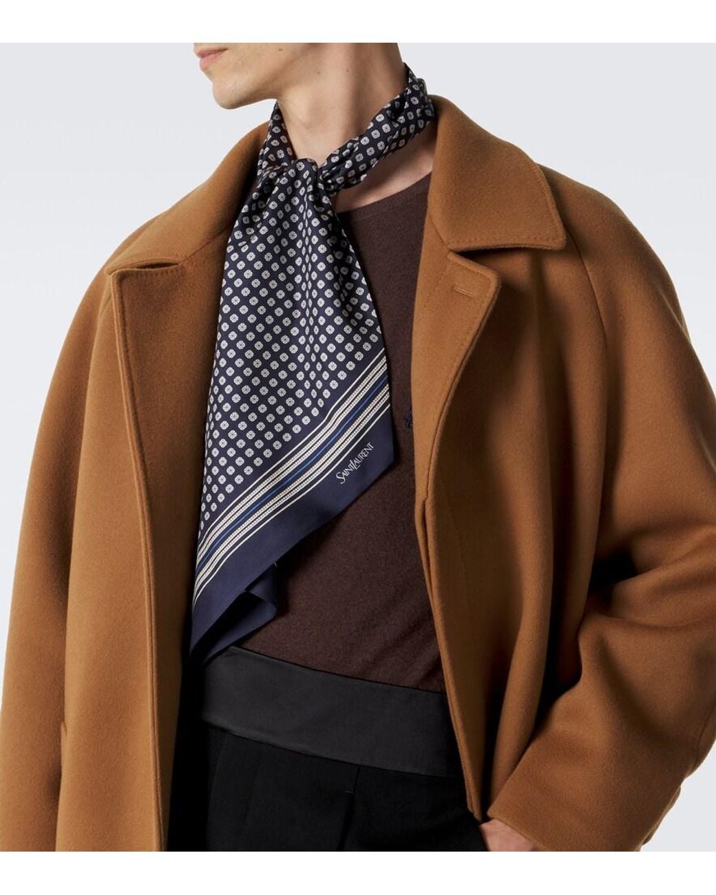 Saint Laurent Brown Belted Wool Overcoat for men