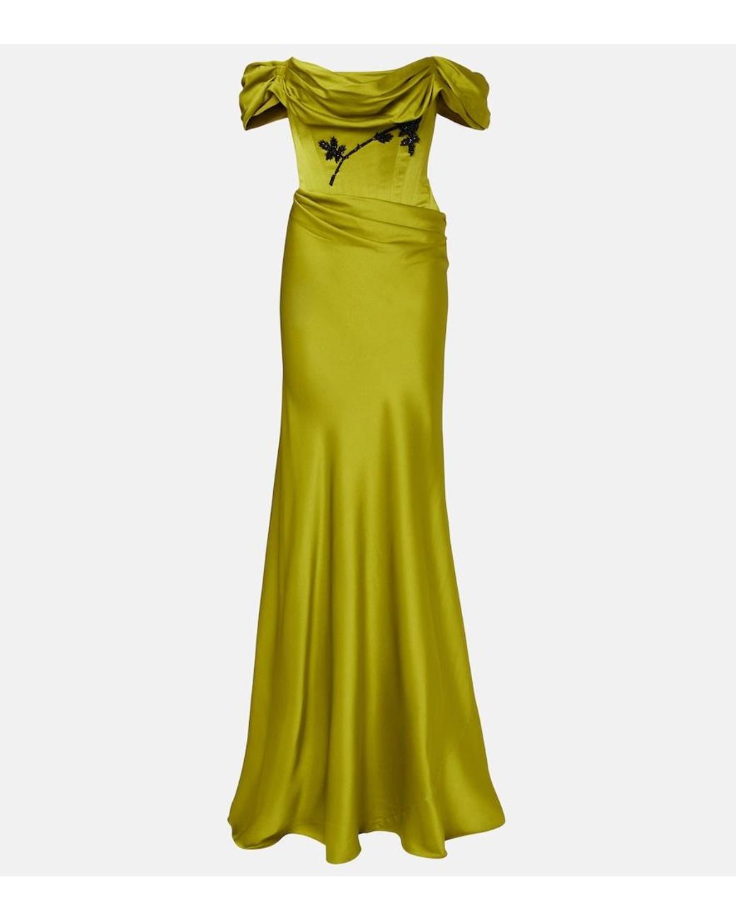Clio Peppiatt Green Paloma Embellished Satin Corset Gown