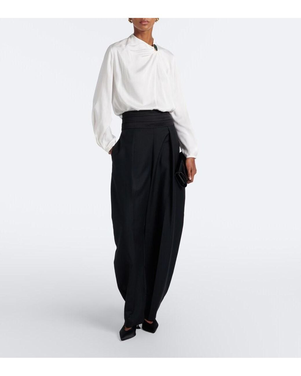 Vince White Gathered Silk-Blend Satin Blouse