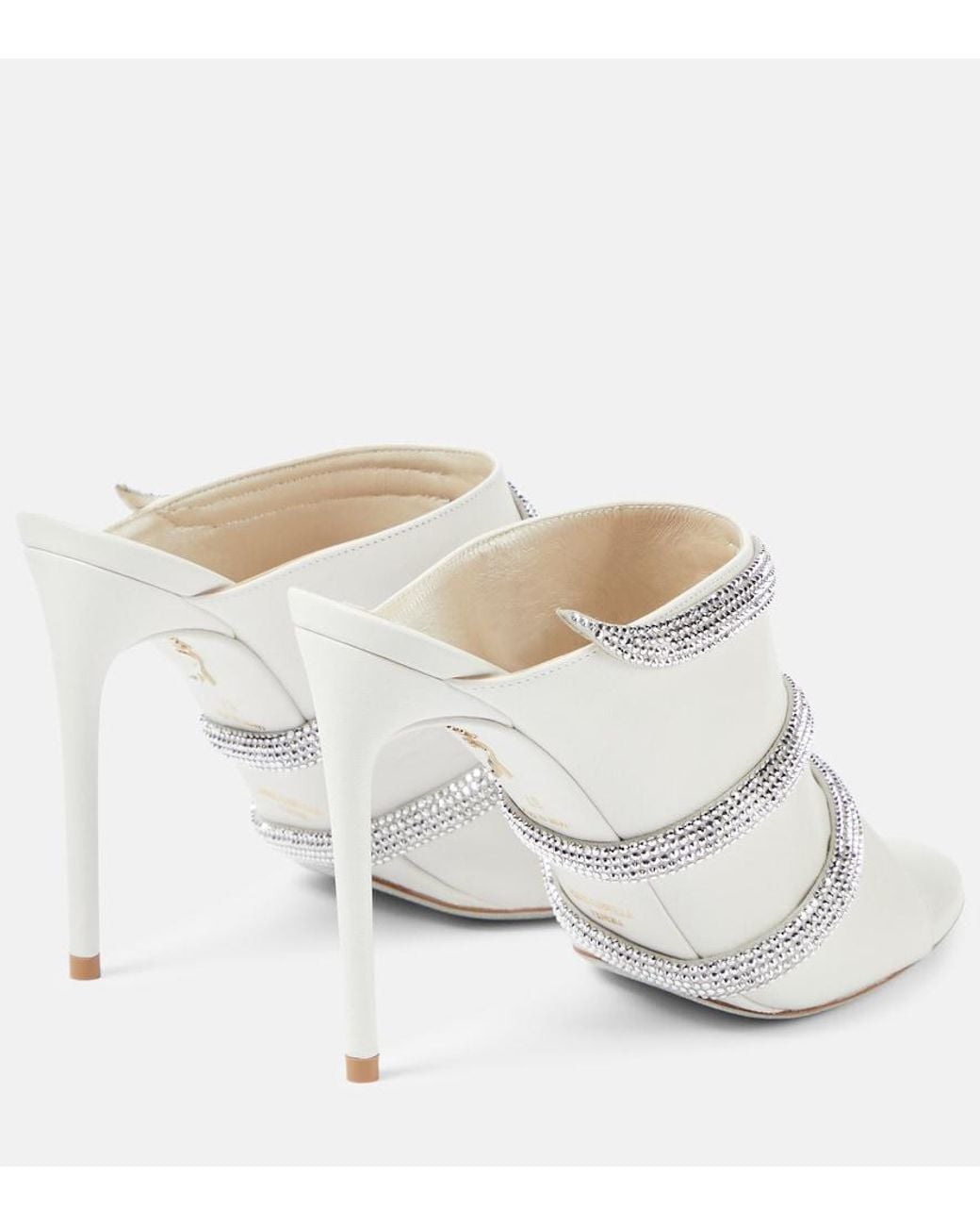 Rene Caovilla White Sally Embellished Leather Mules