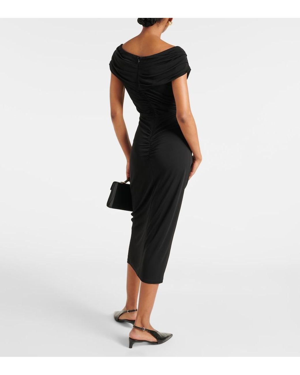 Diane von Furstenberg Black Stephen Ruched Jersey Midi Dress