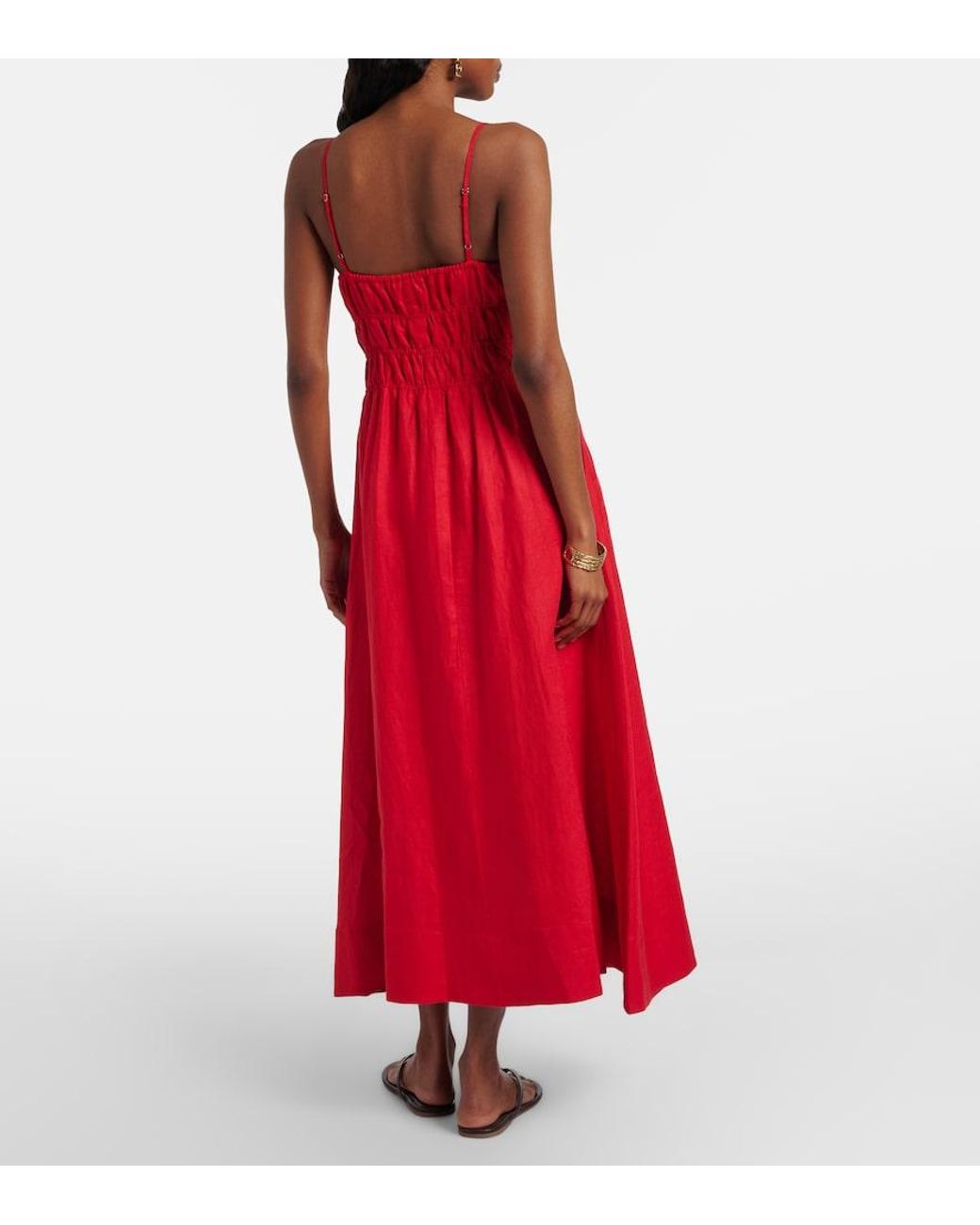 Staud Ayla Shirred Linen Midi Dress