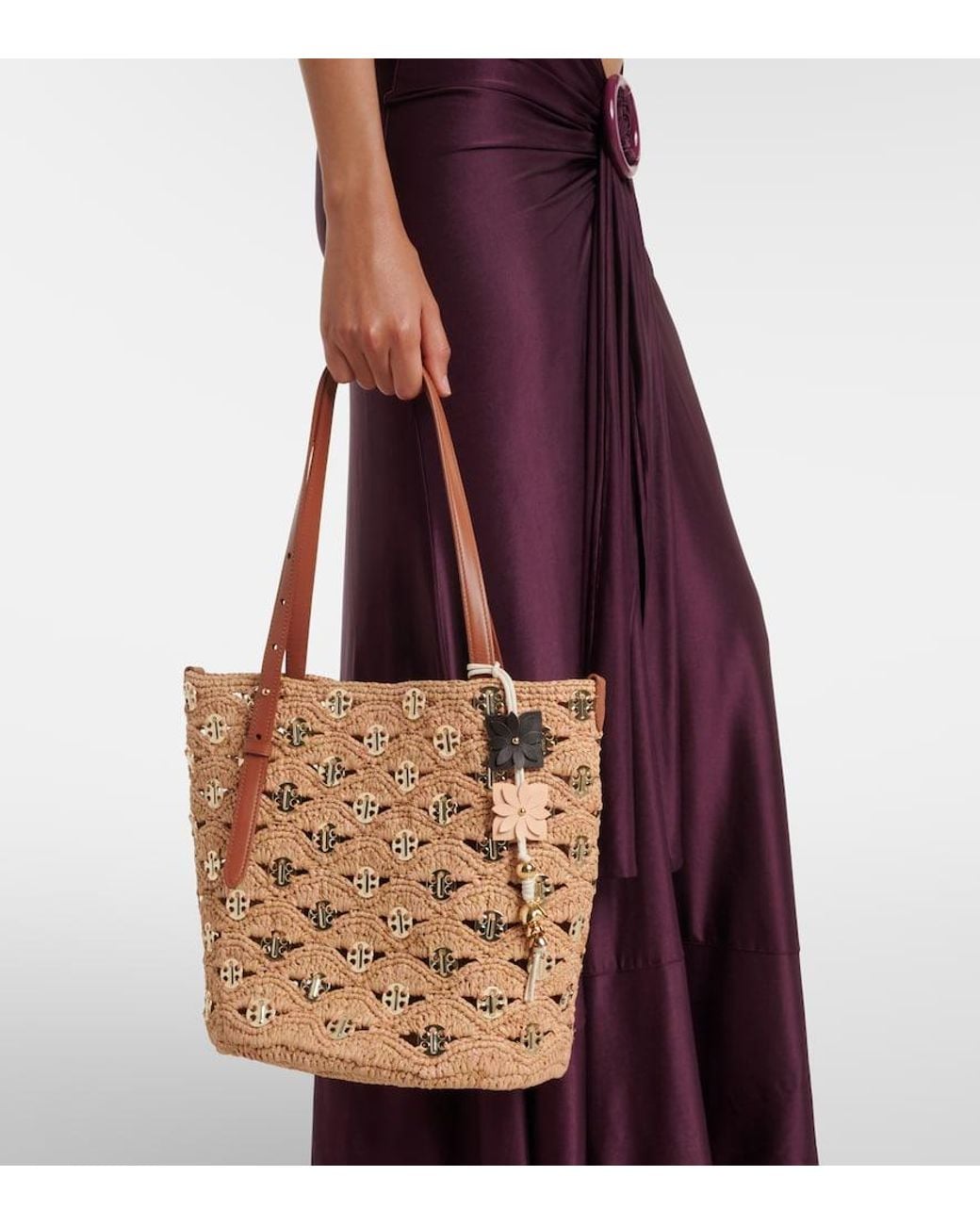 Rabanne Brown Small Embellished Raffia Tote Bag