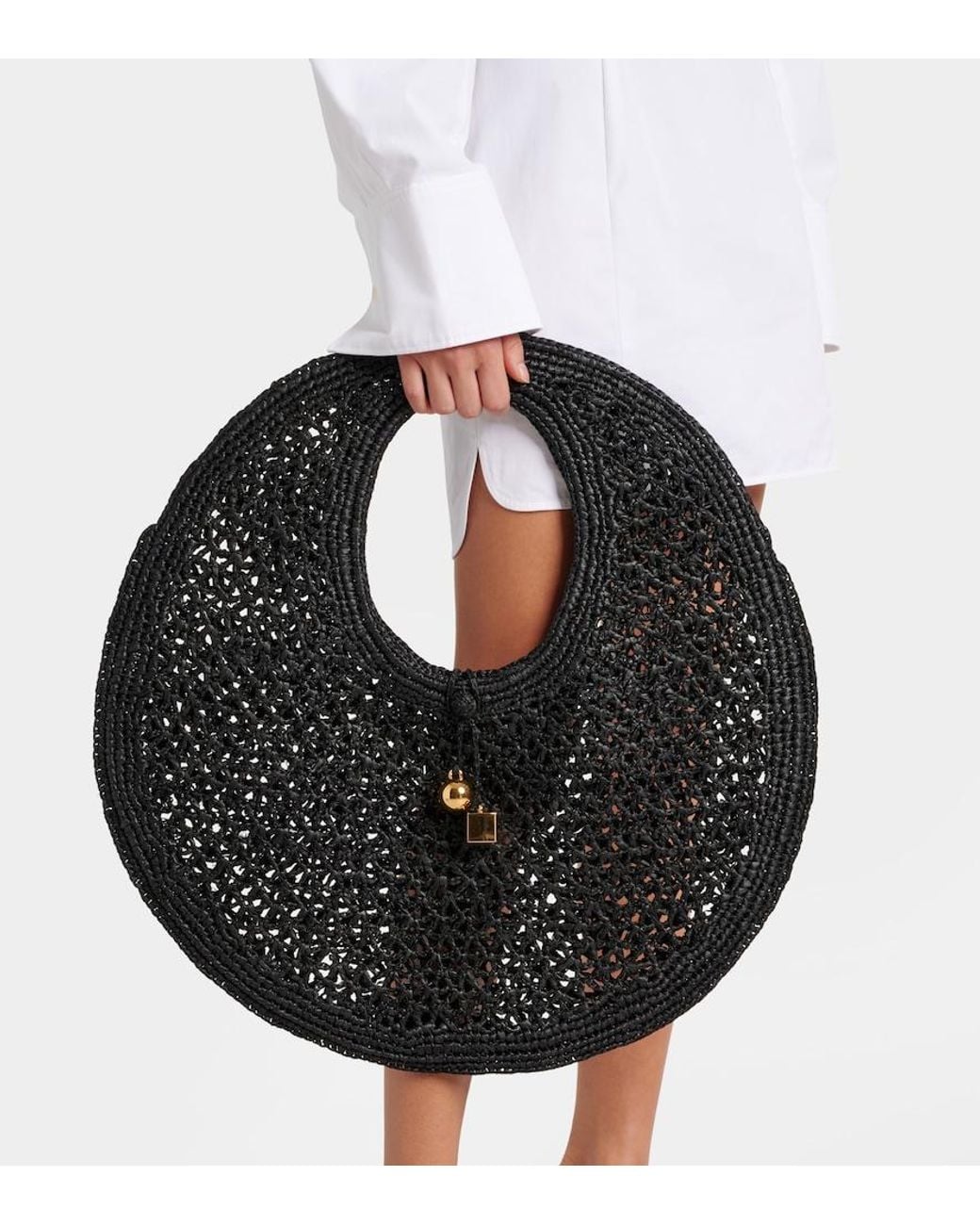 Jacquemus Black Raffia Round Beach Tote