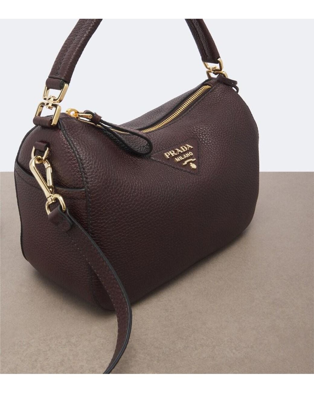 Prada Brown Small Leather Top-Handle Bag