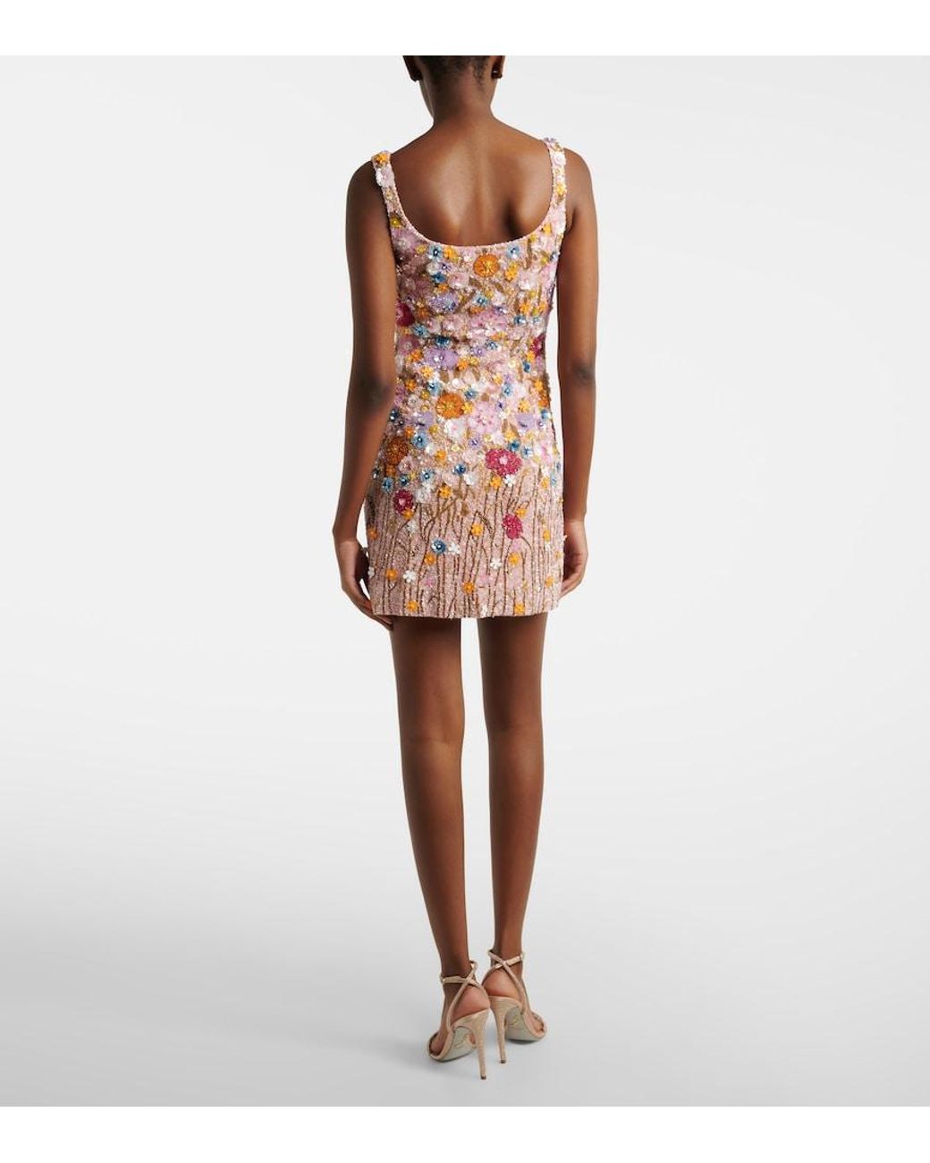 La Fuori Pink Embellished Floral-Applique Minidress