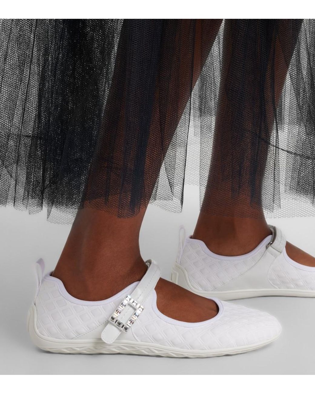 Roger Vivier White Viv Low Mary Jane Flats