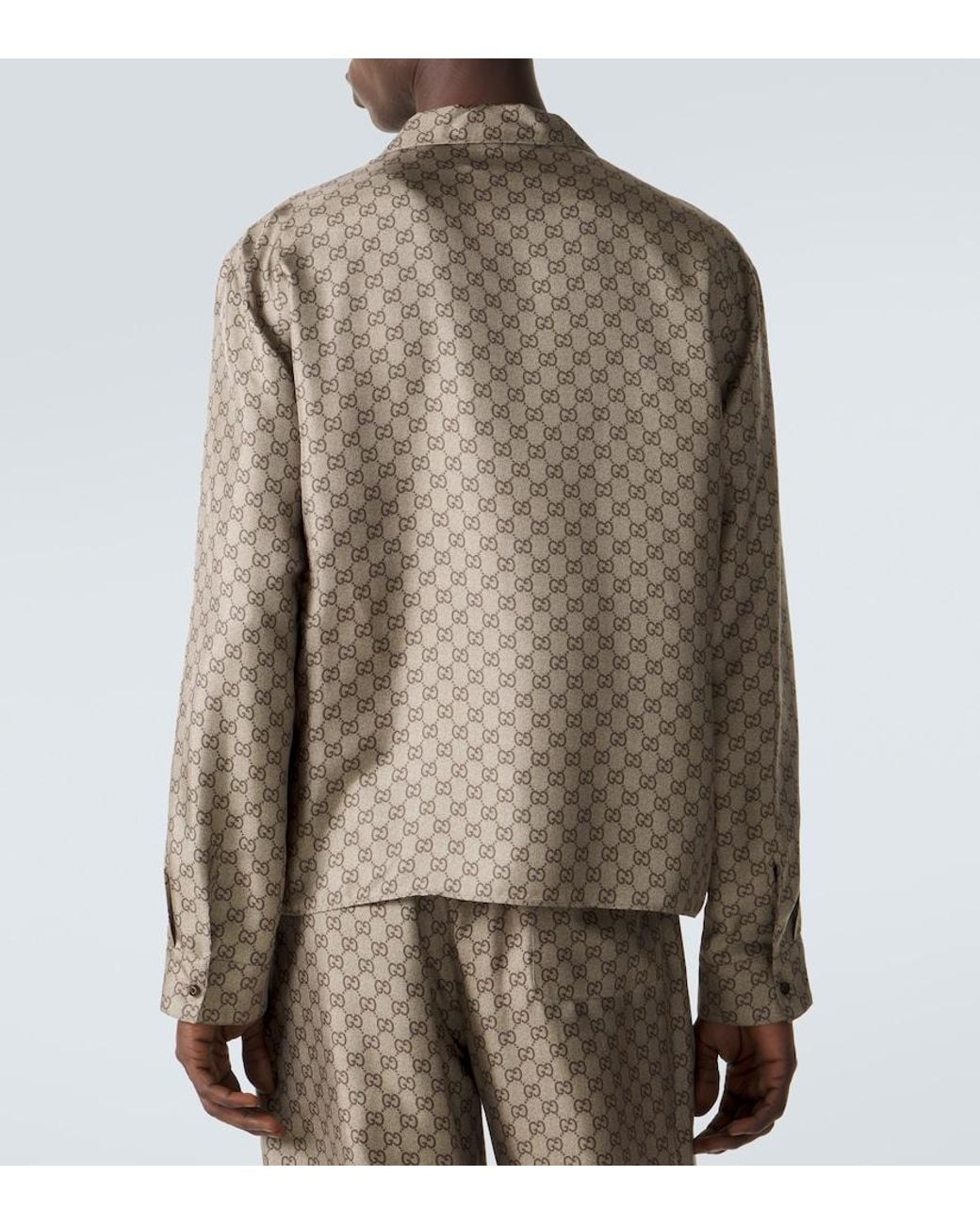 Gucci Green Gg Printed Silk Twill Shirt for men