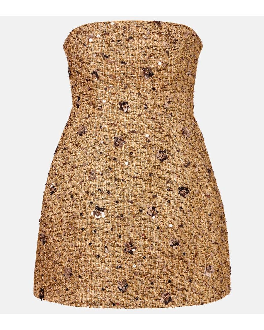 Jonathan Simkhai Brown Kit Sequined Tweed Bustier Dress