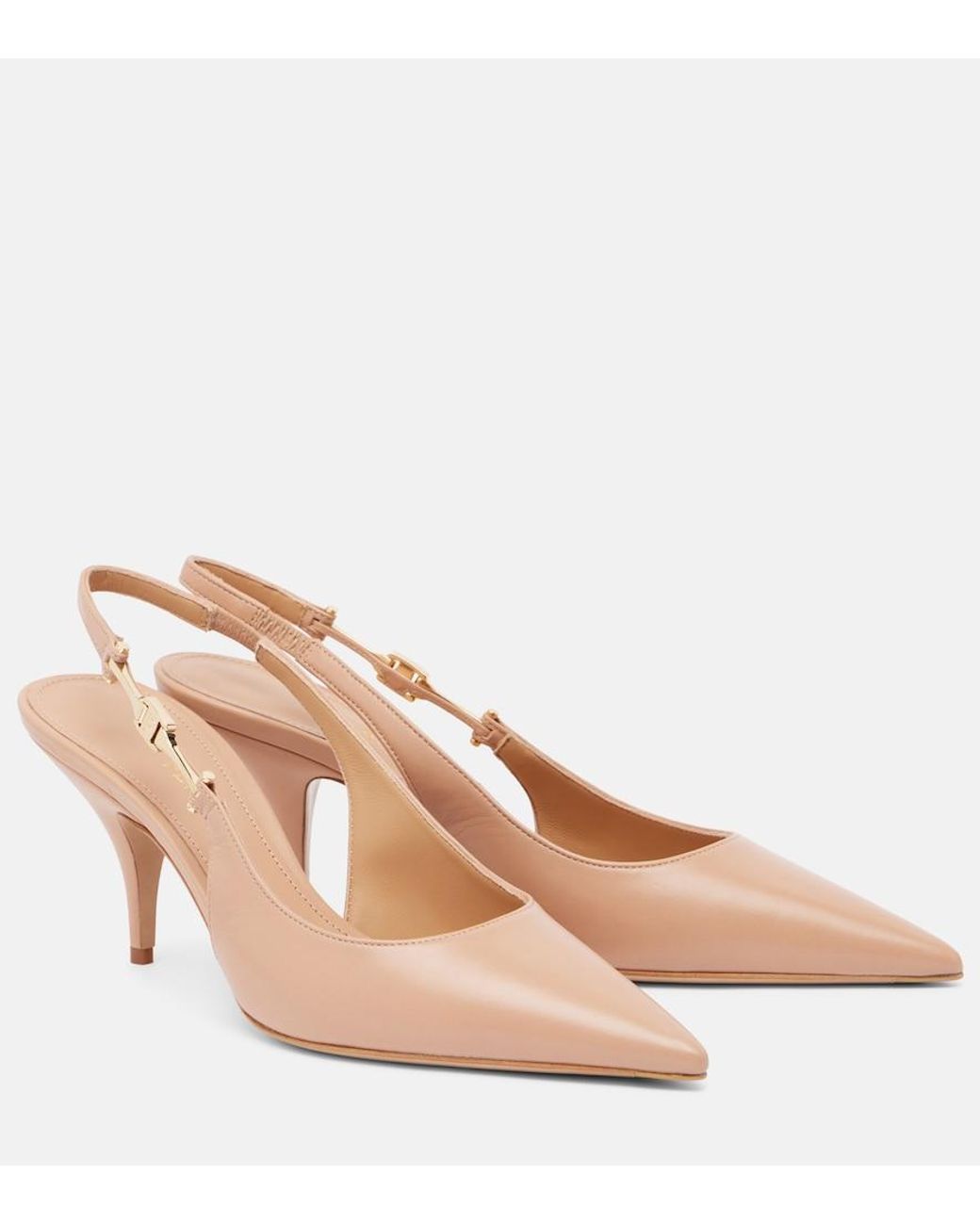 Ferragamo Natural Tally 70 Leather Slingback Pumps
