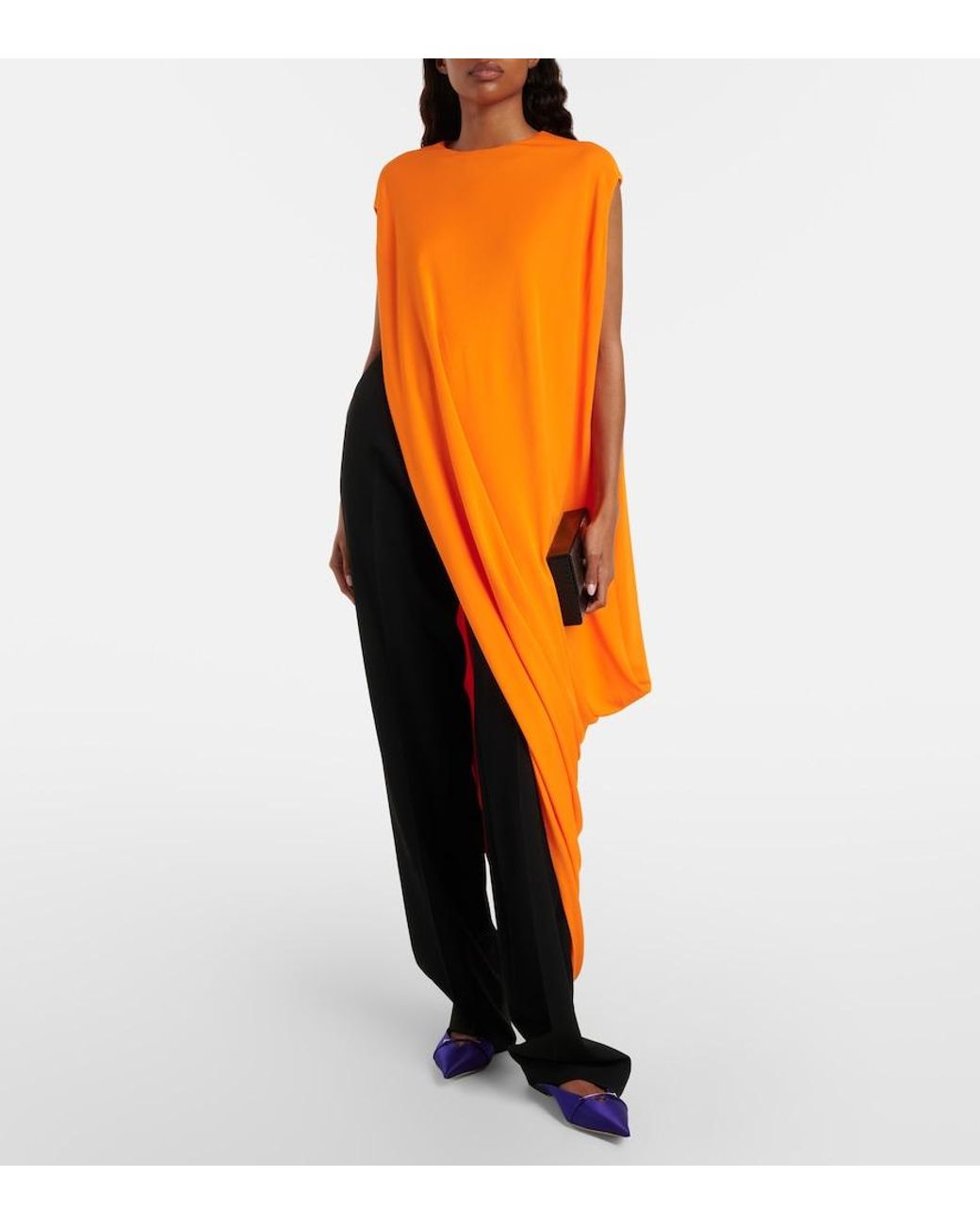 Tom Ford Orange Asymmetric Draped Crepe Jersey Top