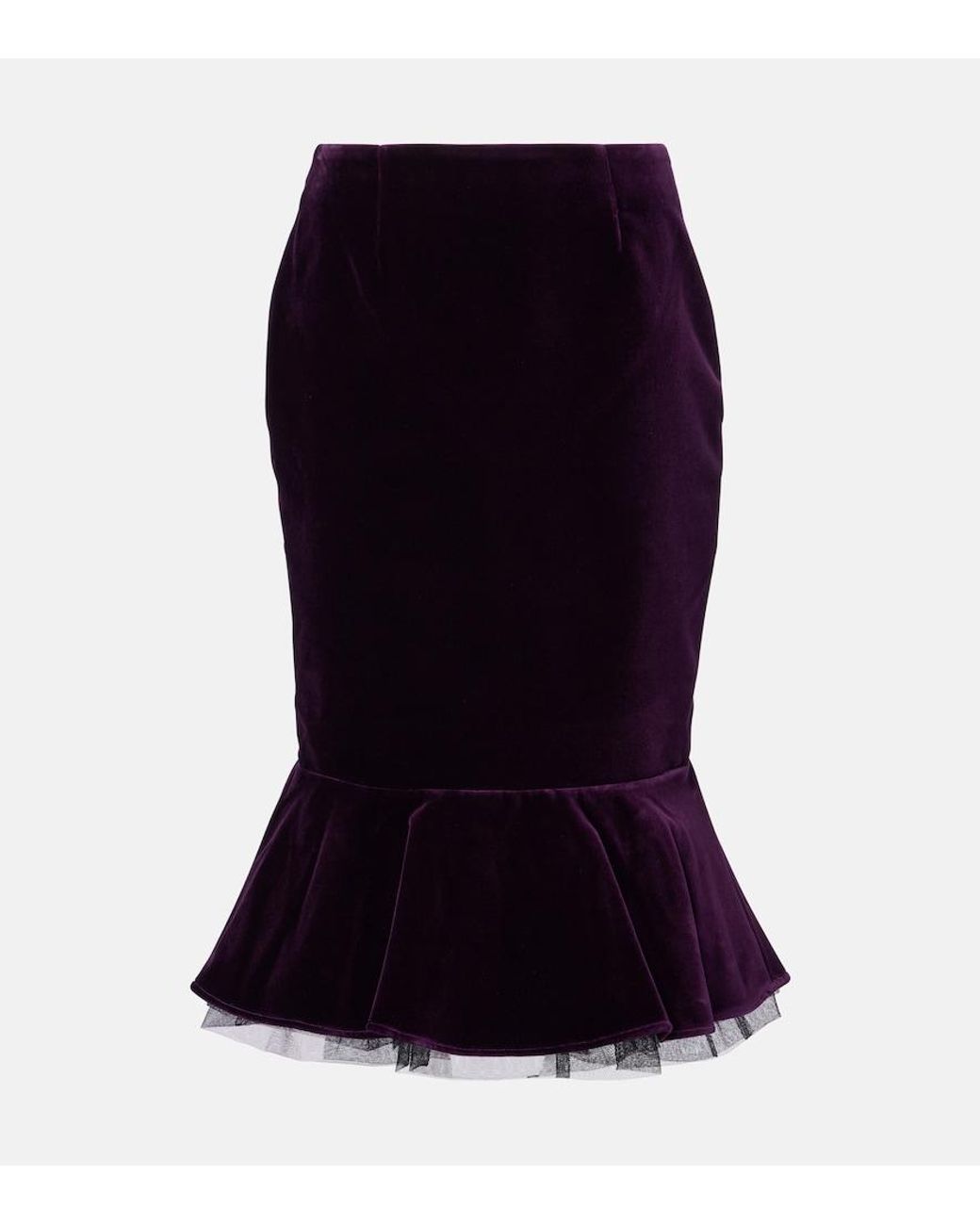 Nina Ricci Blue Peplum Cotton Velvet Midi Skirt