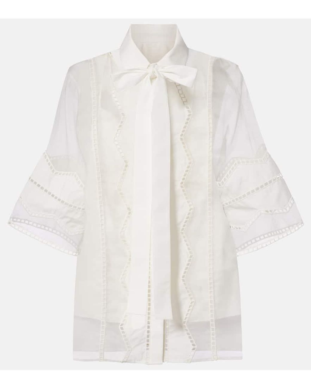 Elie Saab White Tie-Neck Cotton And Silk-Blend Blouse
