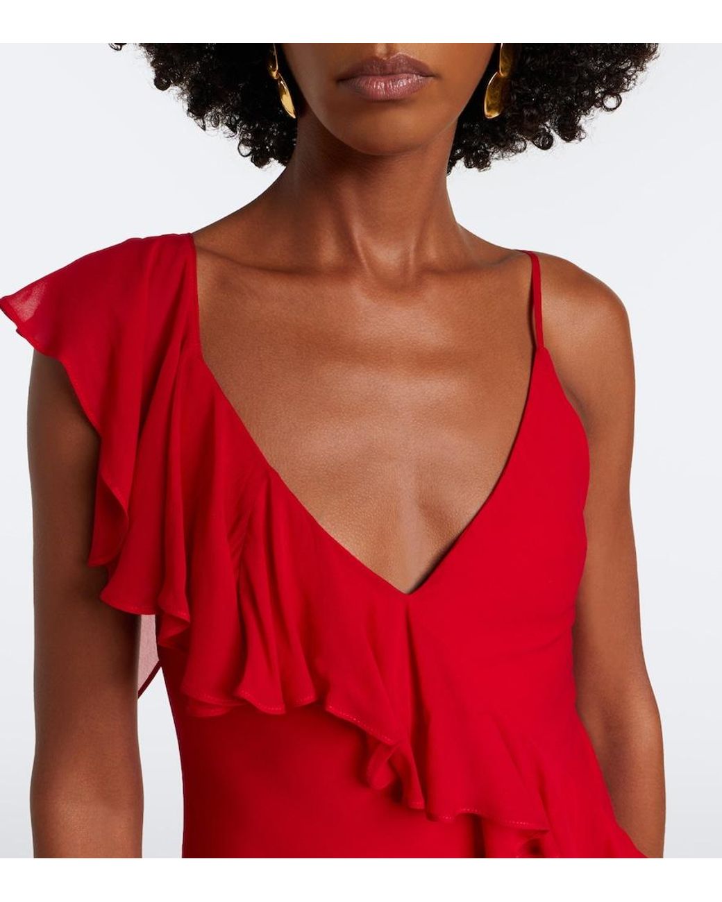 De La Vali Red Mayara Ruffled Georgette Gown