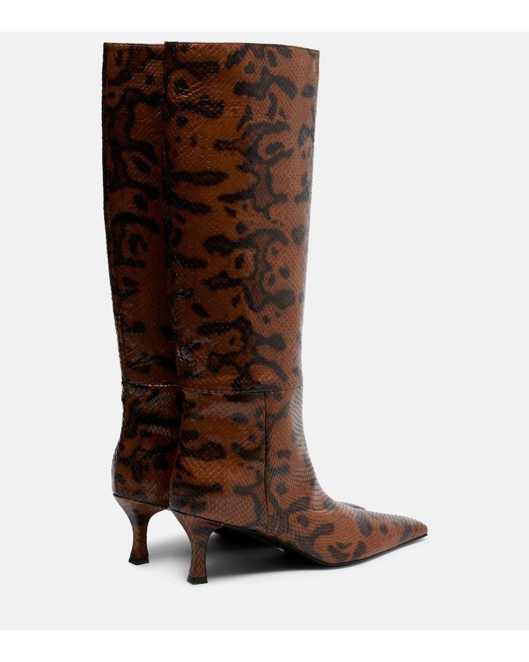 Proenza Schouler Brown Snake-Effect Leather Knee-High Boots