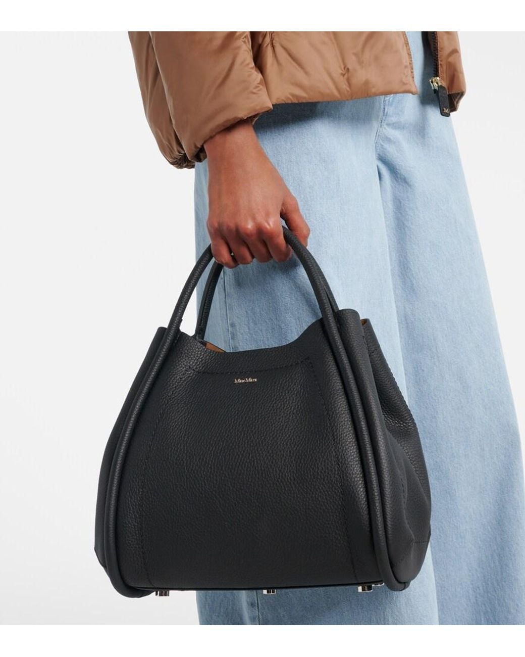 Max Mara Black Marine Leather Tote Bag