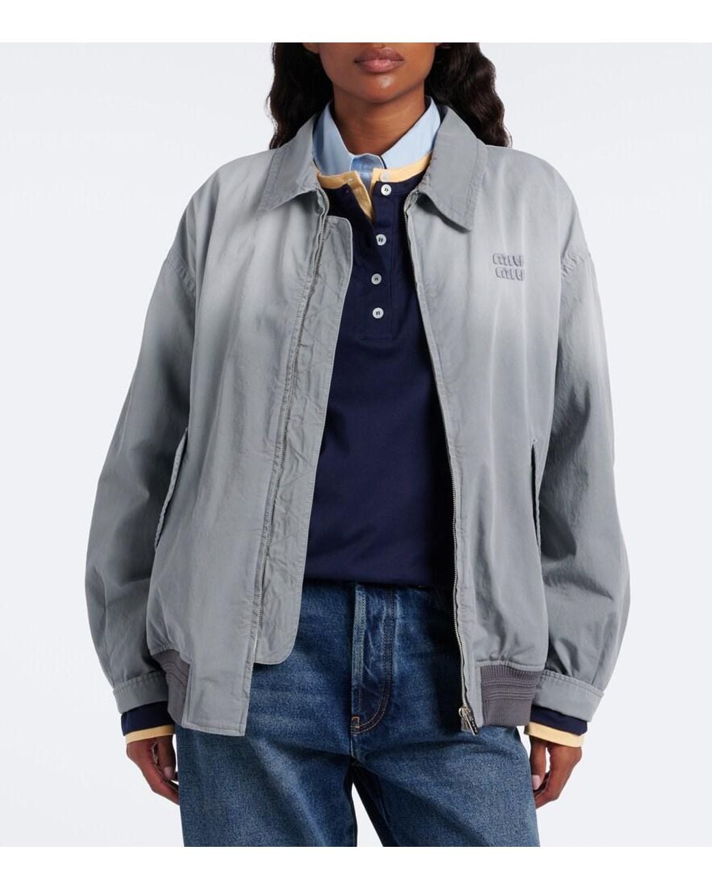 Miu Miu Gray Cotton Twill Blouson Jacket