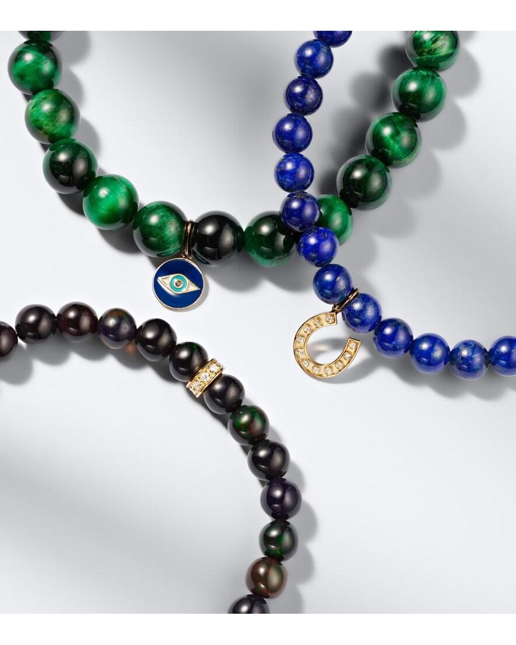 Sydney Evan Green Set Of 3 14Kt Beaded Bracelets With Gemstones for men