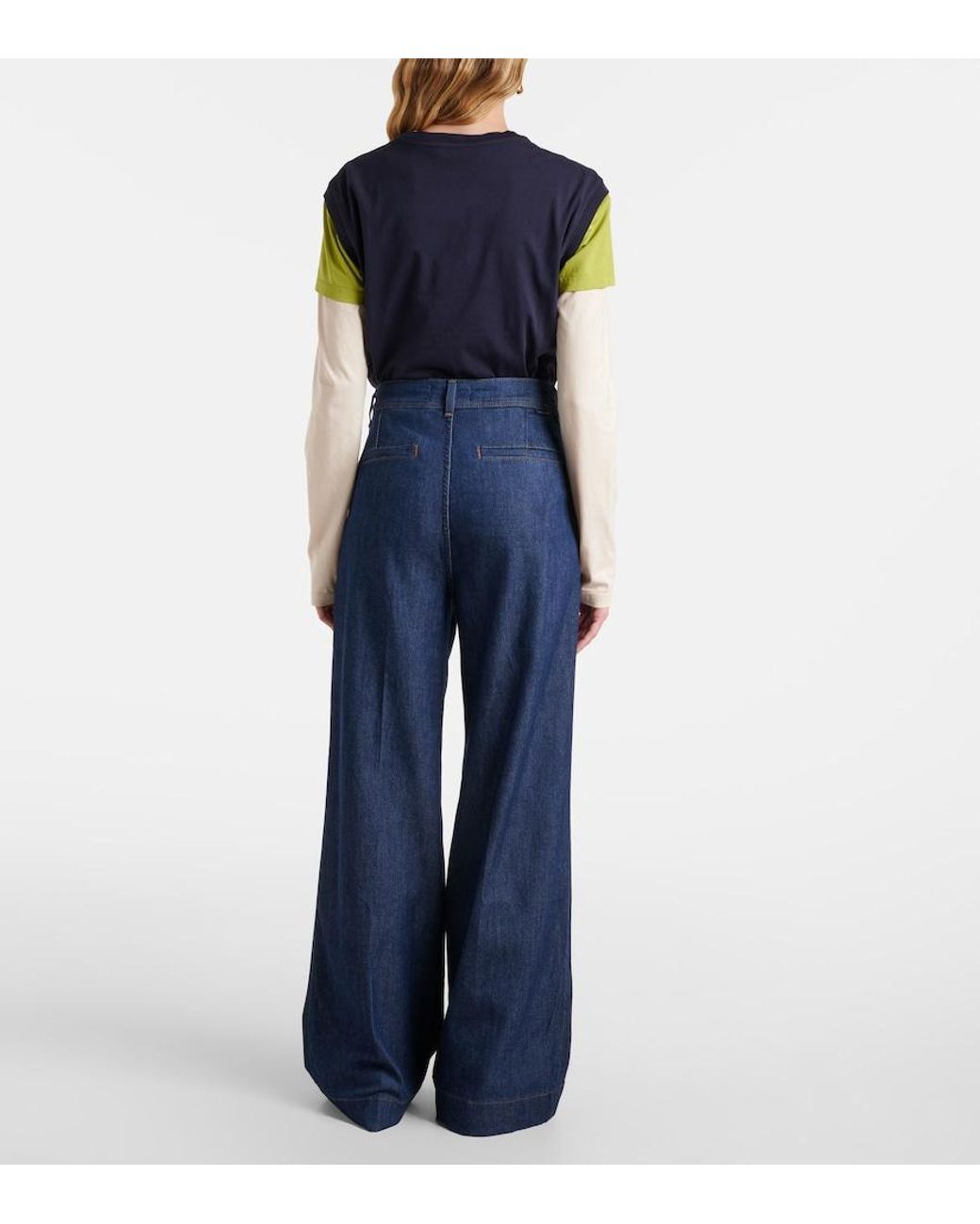 7 For All Mankind Blue Pleated High-Rise Wide-Leg Jeans