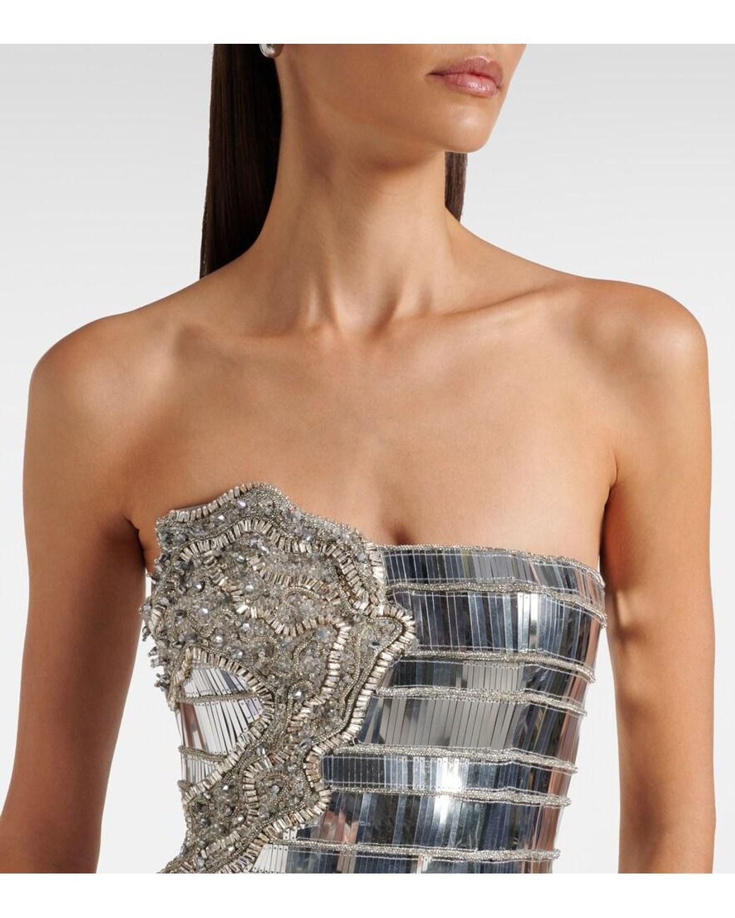 Rachel Gilbert Metallic Ariel Embellished Bustier Gown