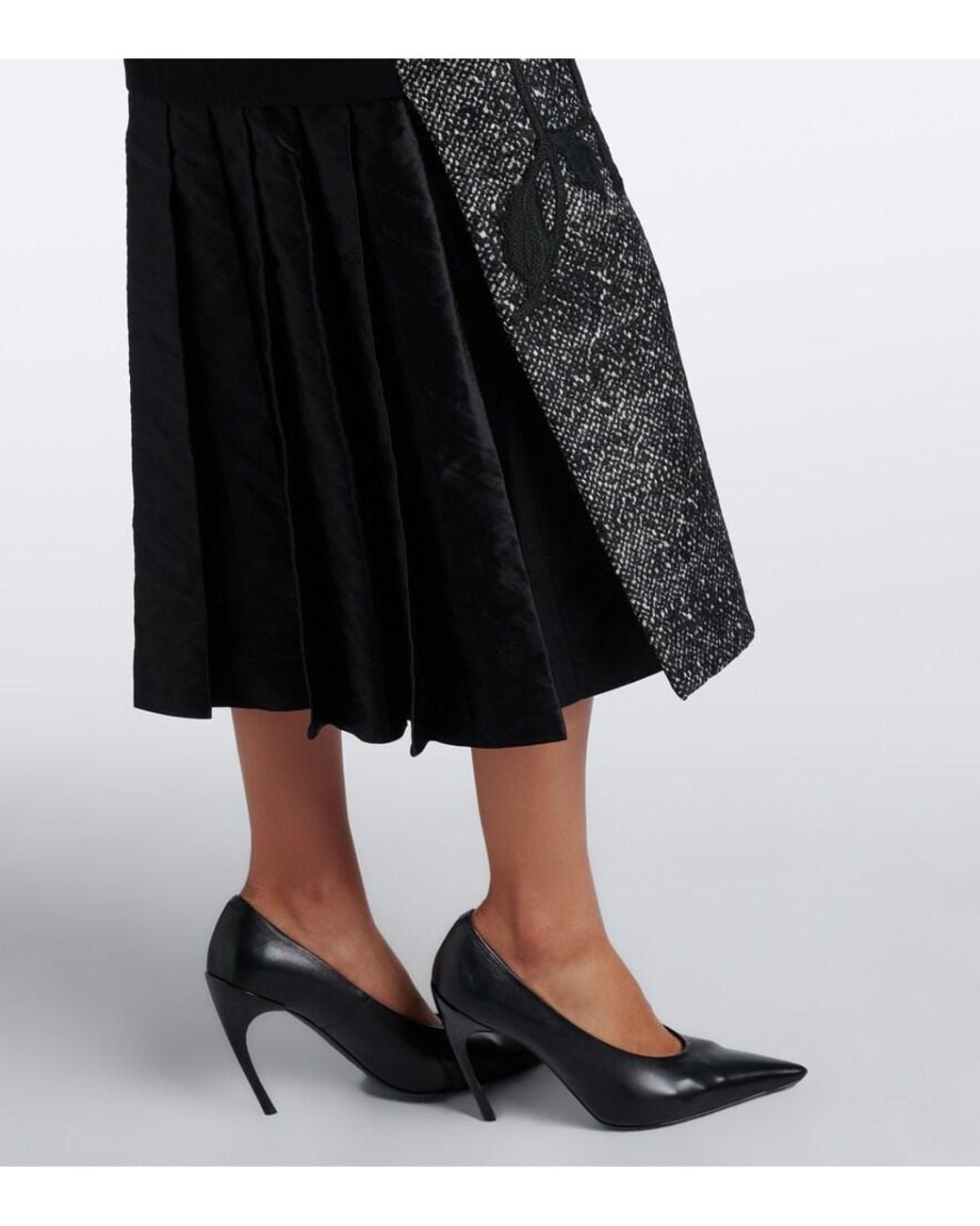 Erdem Gray Embroidered Wool-Blend Midi Skirt