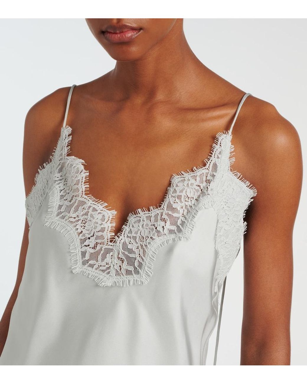 Rohe White Lace-Trimmed Silk Top