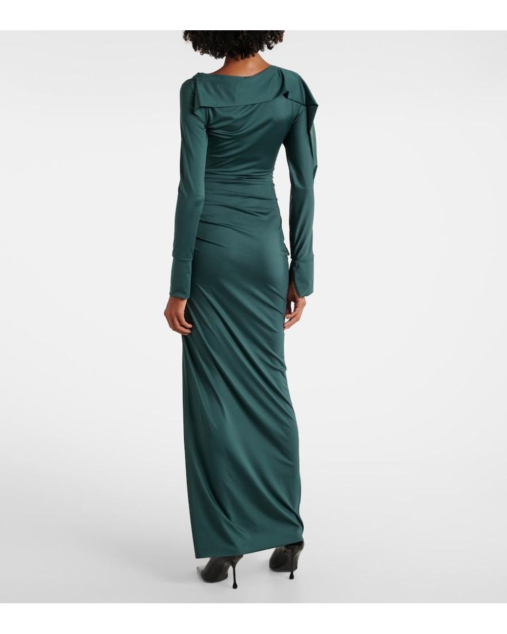 Victoria Beckham Green Asymmetric-Neck Maxi Dress
