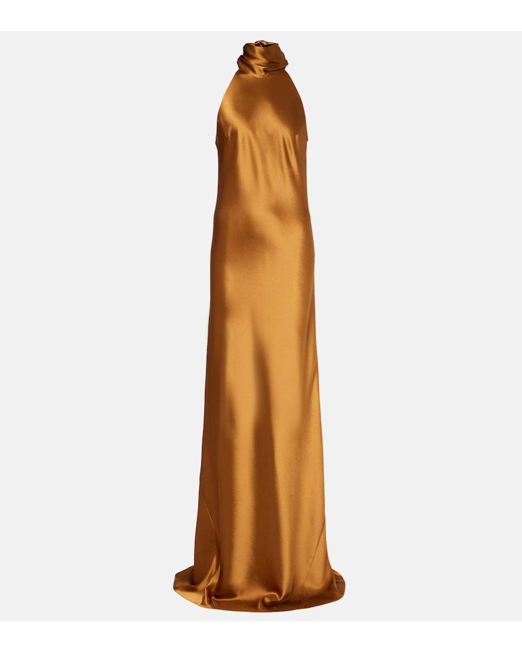 Galvan Brown Sienna Halterneck Satin Gown