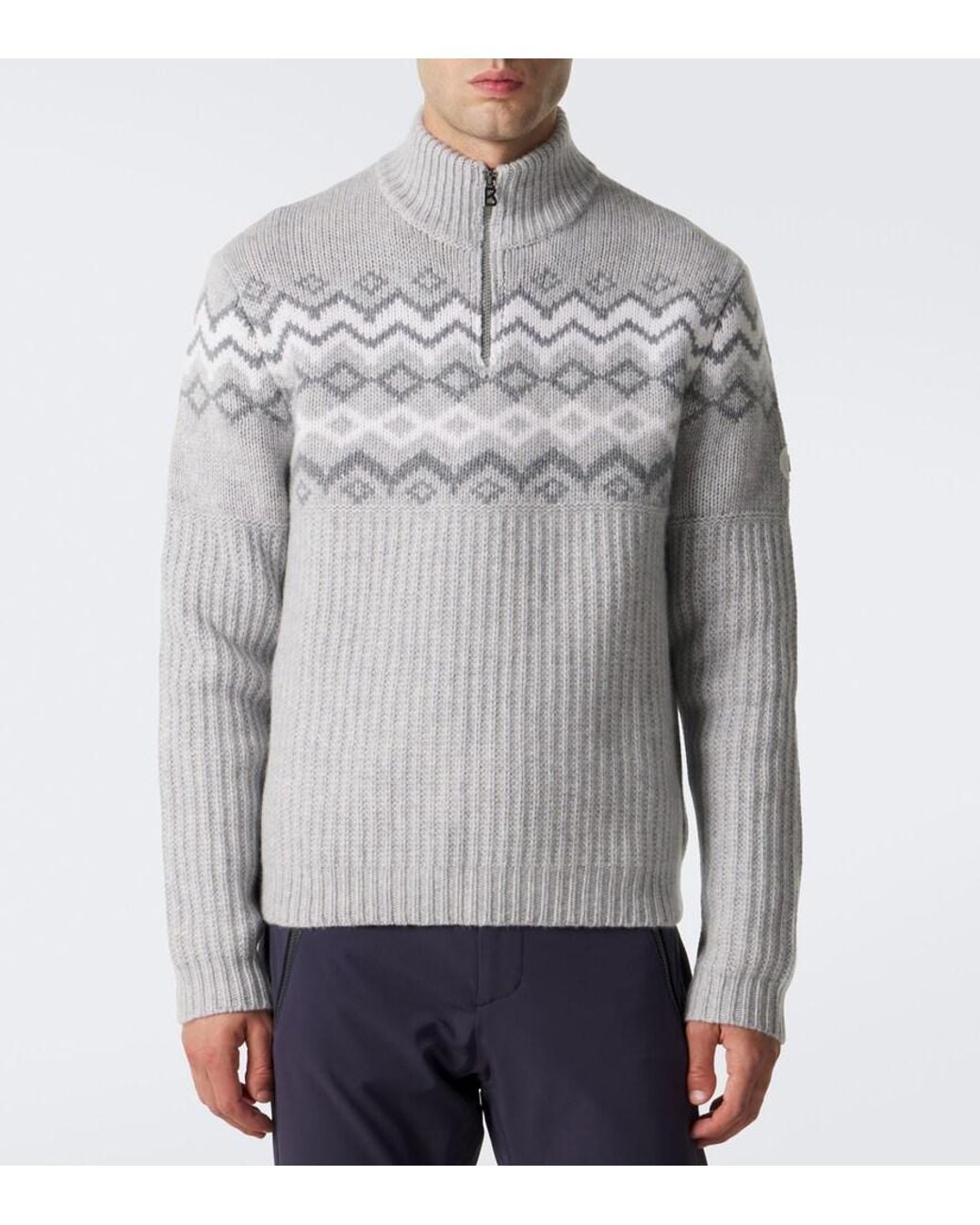 Bogner Gray Ludi Fair Isle Cashmere Half-Zip Sweater for men