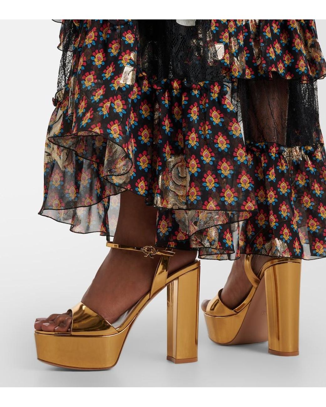 Gianvito Rossi Natural Marlena Metallic Leather Platform Sandals