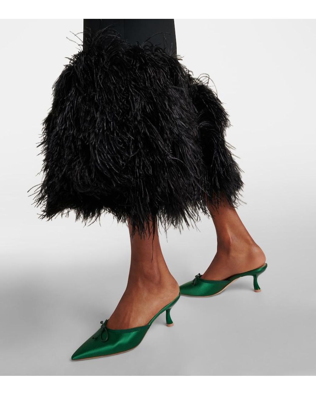 Malone Souliers Green X Tabitha Simmons Rose 45 Satin Mules