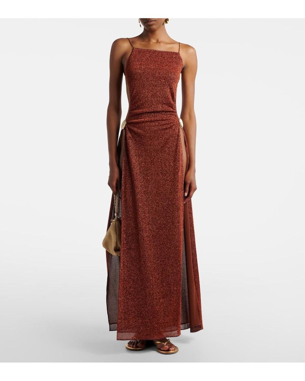 Oseree Purple Lumiere Shell Open-Back Maxi Dress