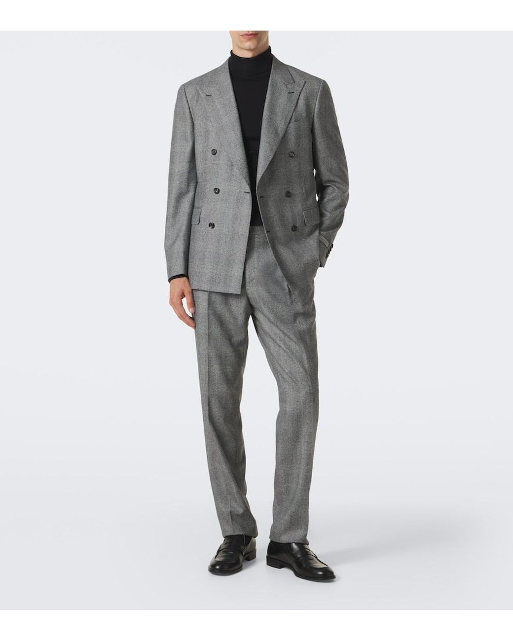 Canali Gray Checked Double-Breasted Wool Suit for men