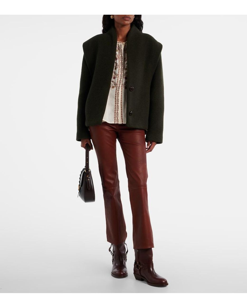 FRAME Brown Reboot Crop Leather Bootcut Pants