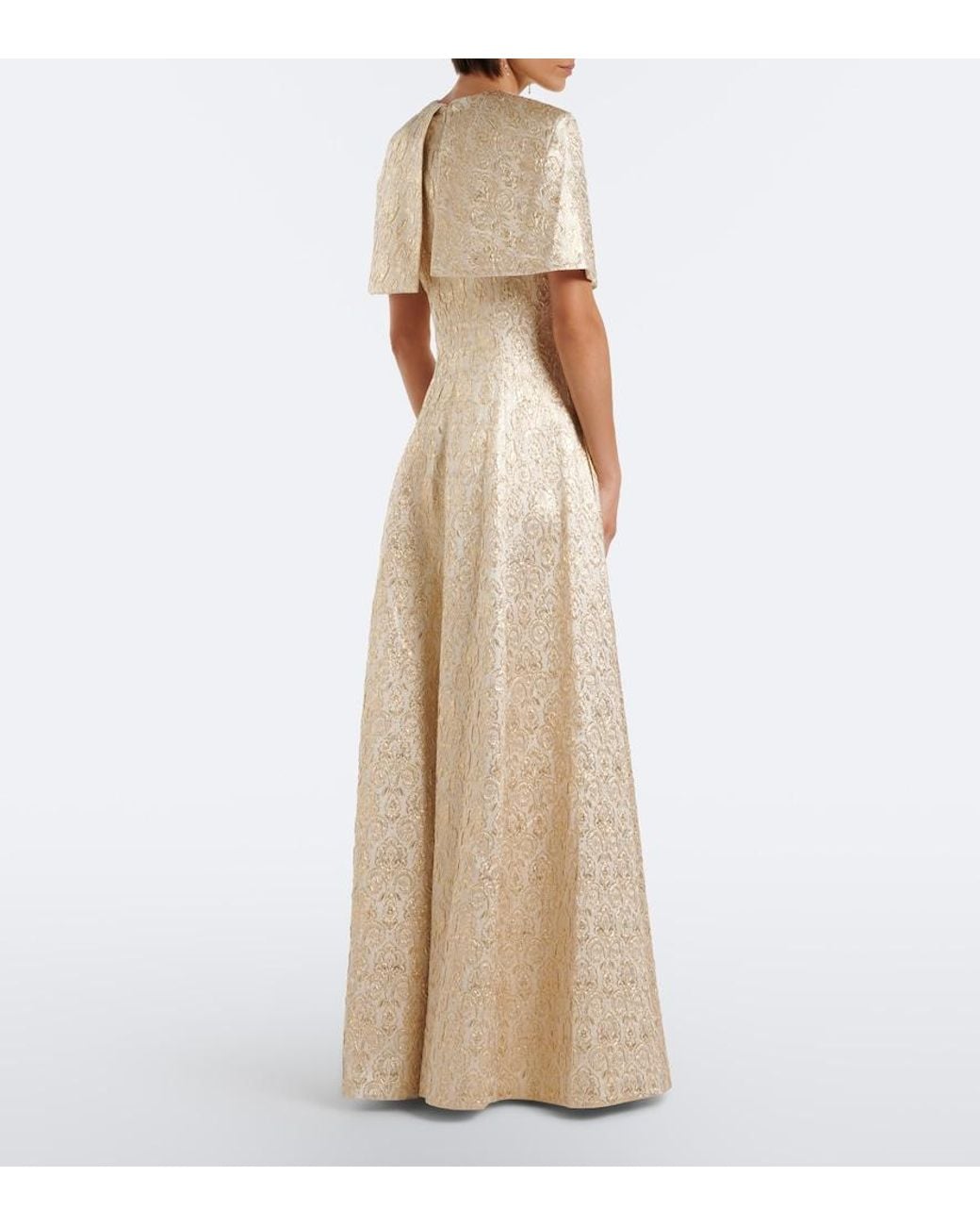 Emilia Wickstead Natural Lucretia Caped Floral Jacquard Gown