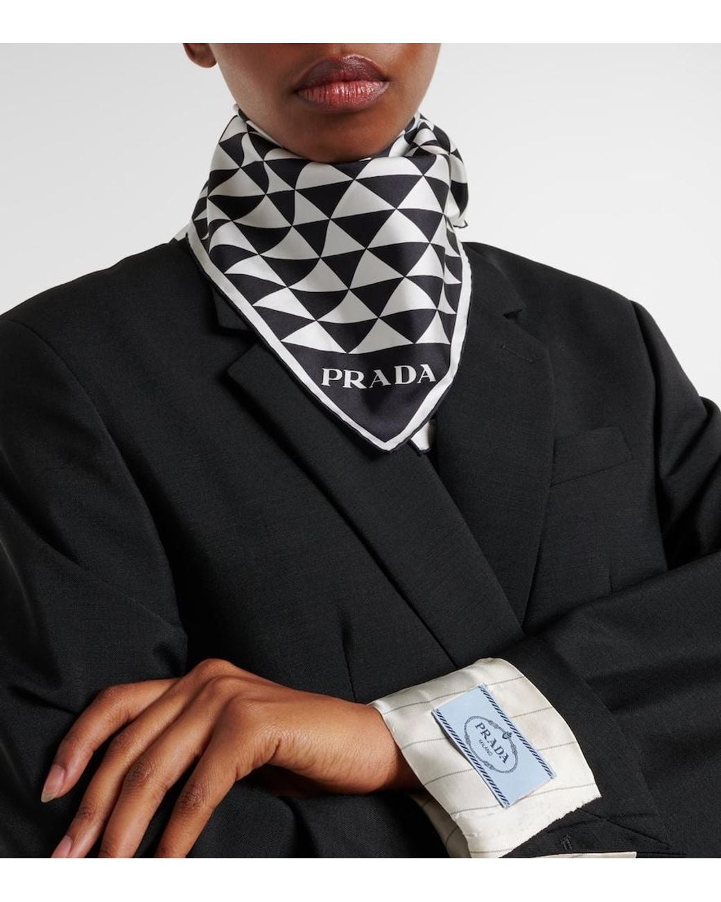 Prada Black Printed Silk Twill Scarf