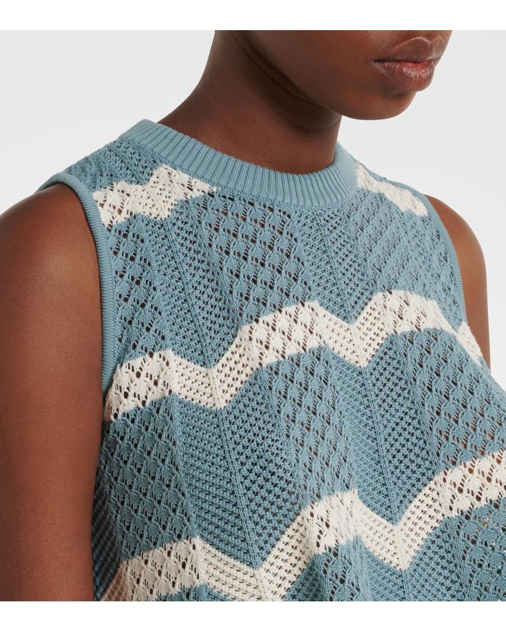LaDoubleJ Blue Chevron Crochet Cotton Crop Top