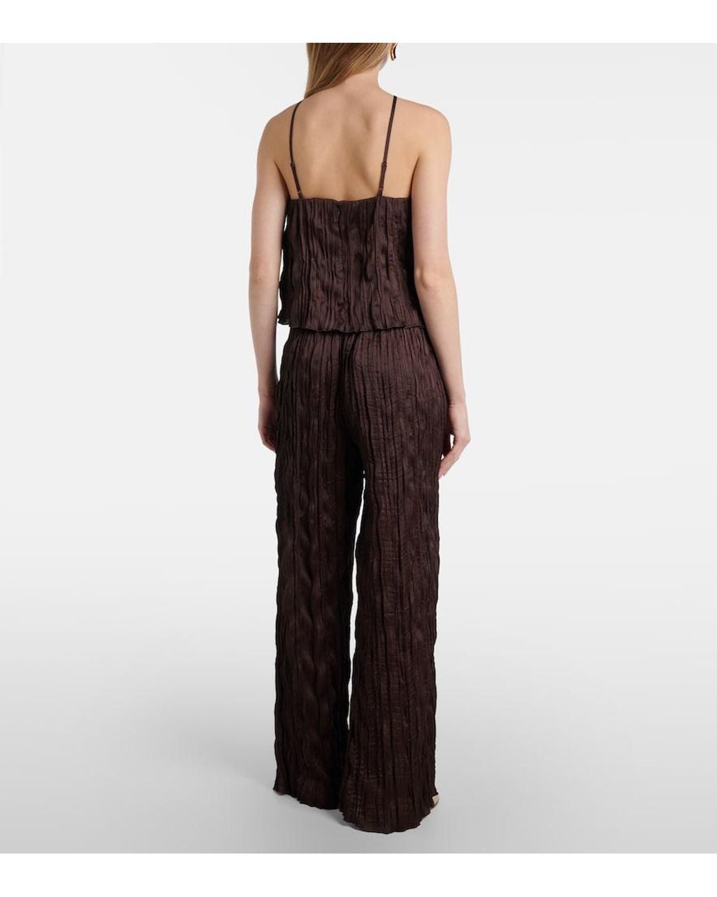Staud Brown Nami Plisse Wide-Leg Pants