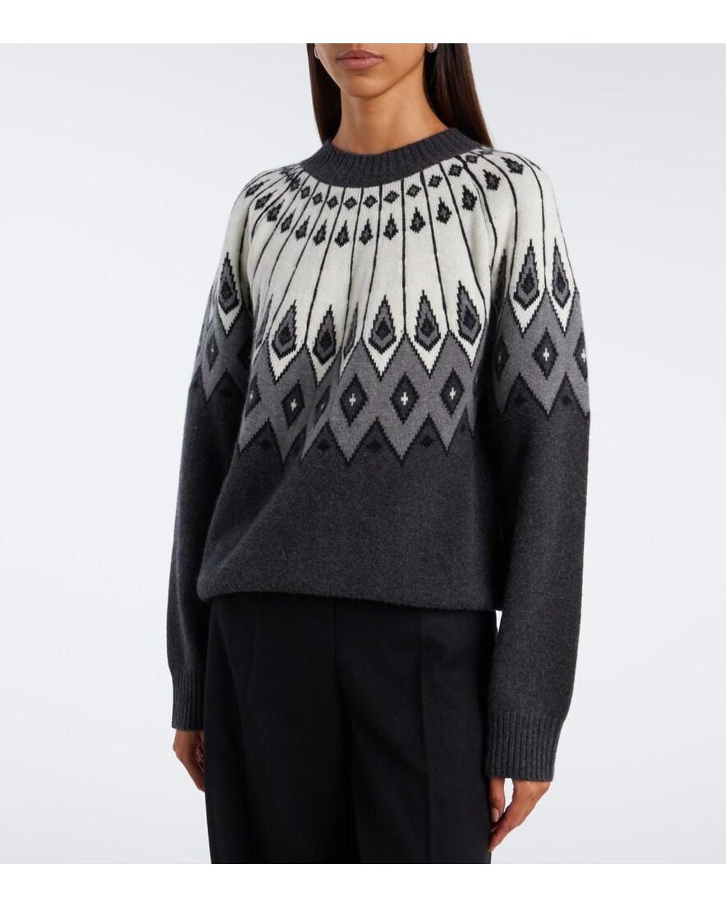 Loulou de Saison Gray Hans Jacquard Cashmere Sweater