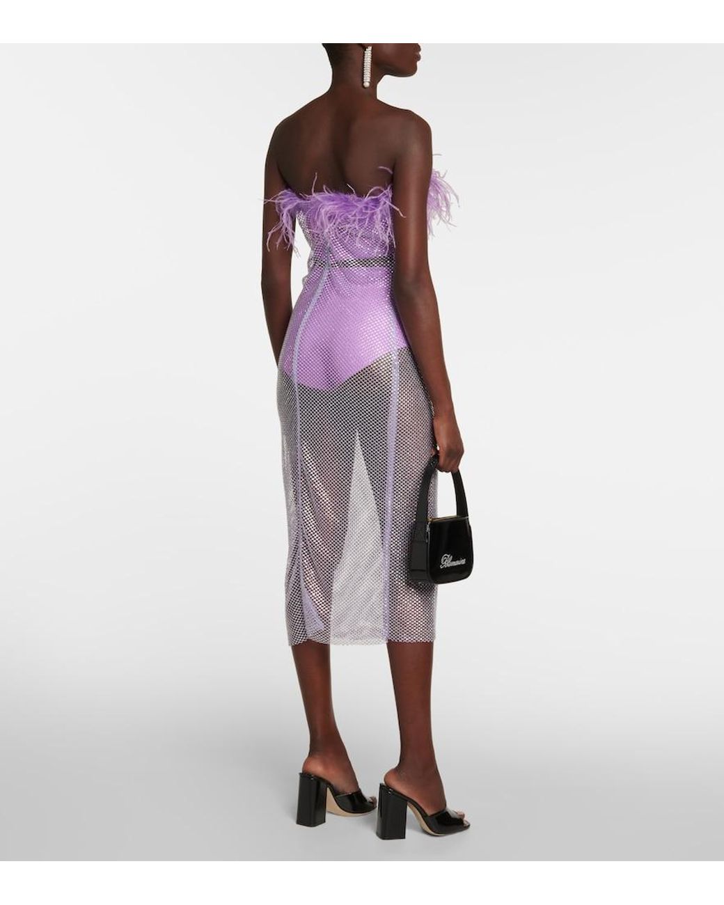GIUSEPPE DI MORABITO Purple Feather-Trimmed Embellished Midi Dress