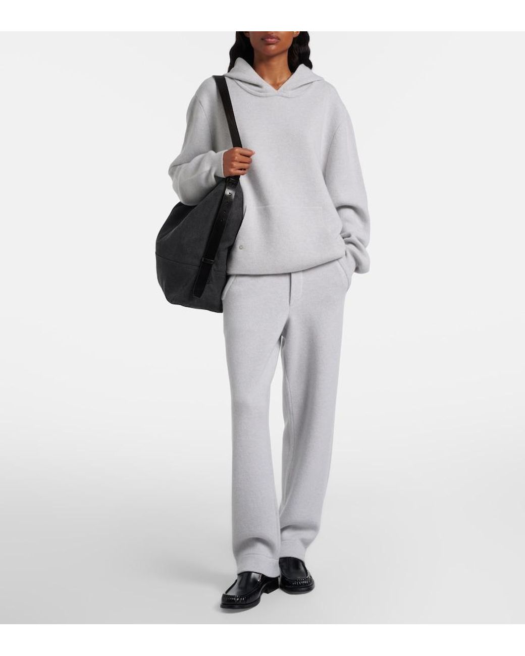 God's True Cashmere Gray Cashmere Hoodie With Rose Quartz