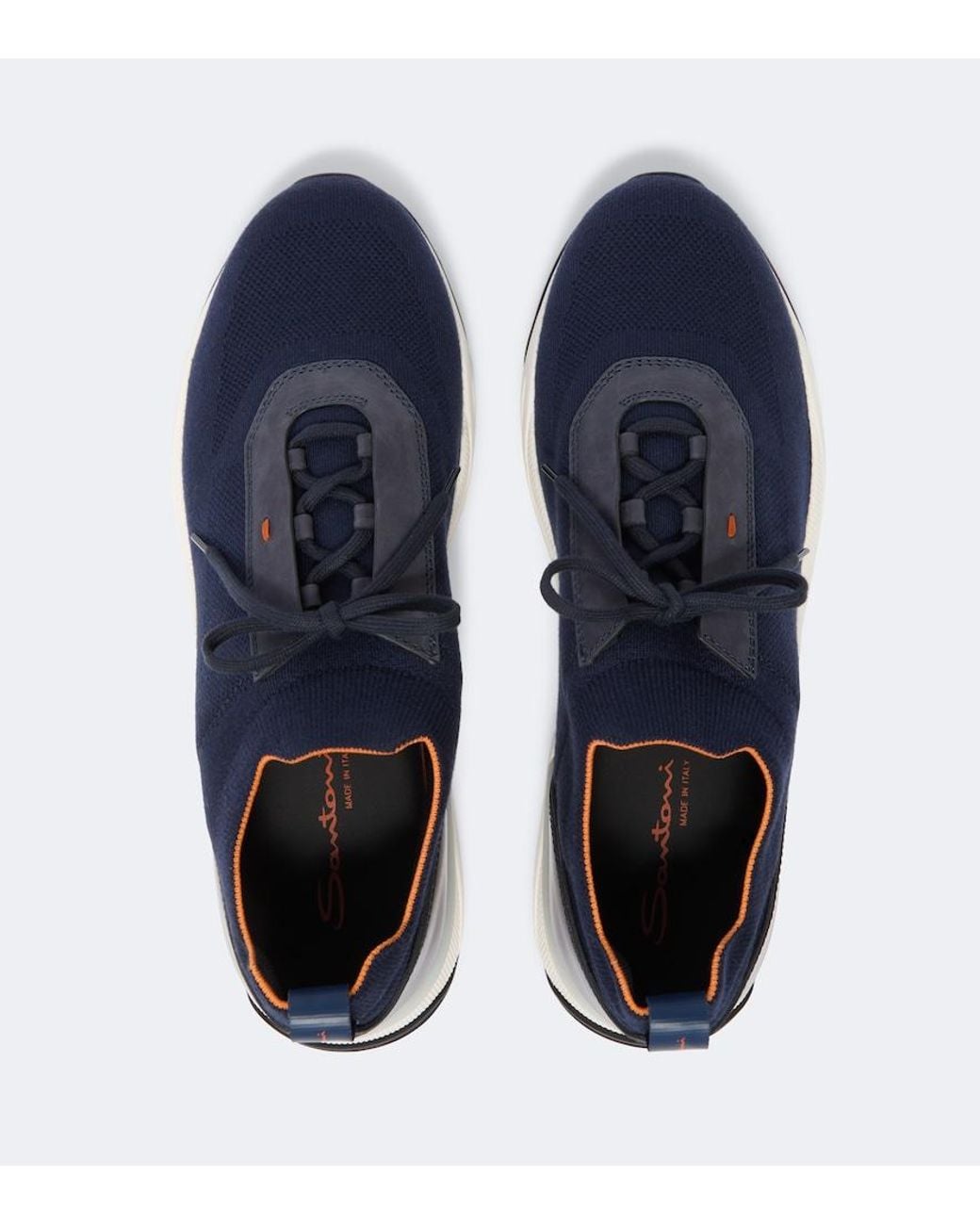 Santoni Blue Leather-Trimmed Knitted Sneakers for men