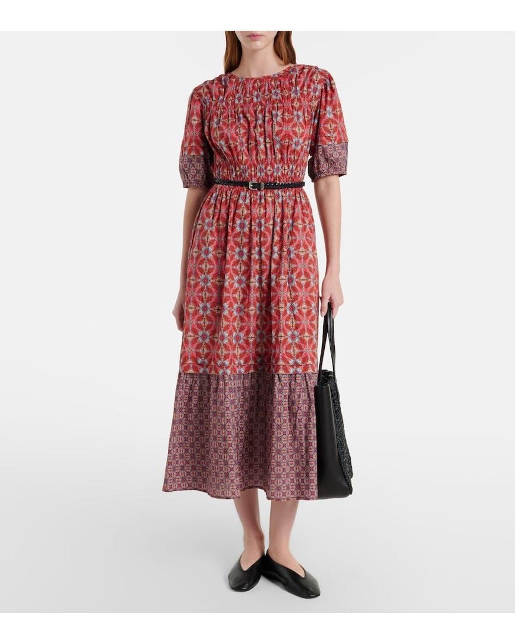 Velvet Red Maela Printed Cotton Midi Dress