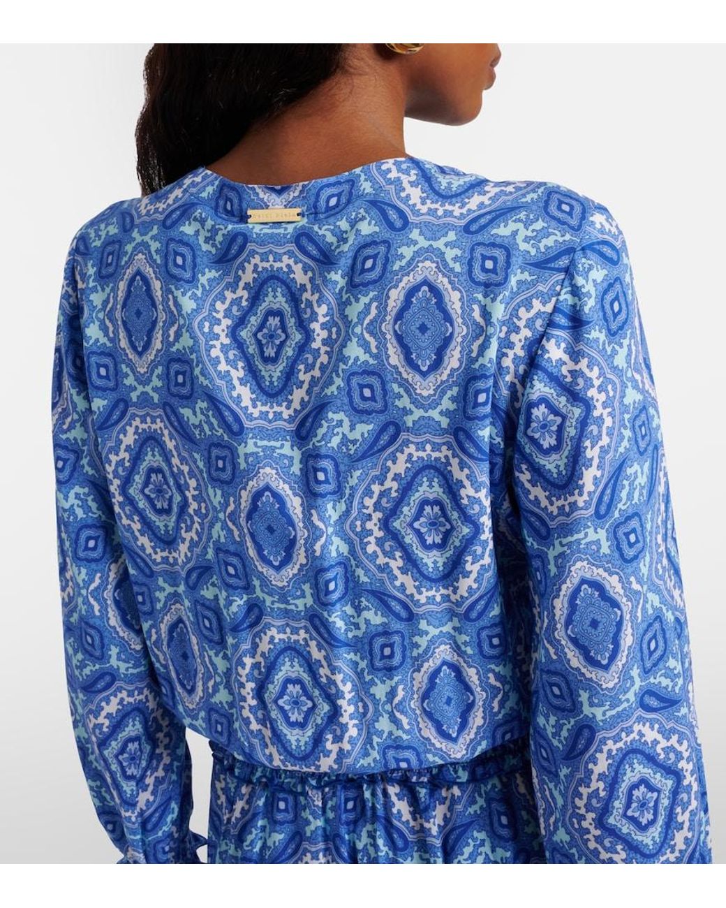 Heidi Klein Blue Mykonos Printed Smocked Minidress