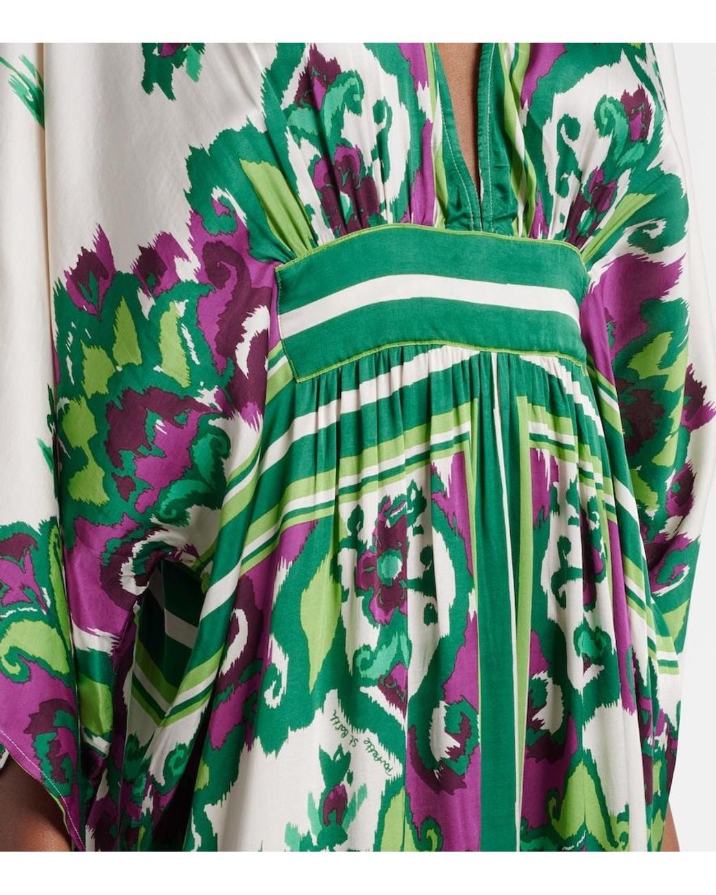 Poupette Green Sol Floral Satin Kaftan