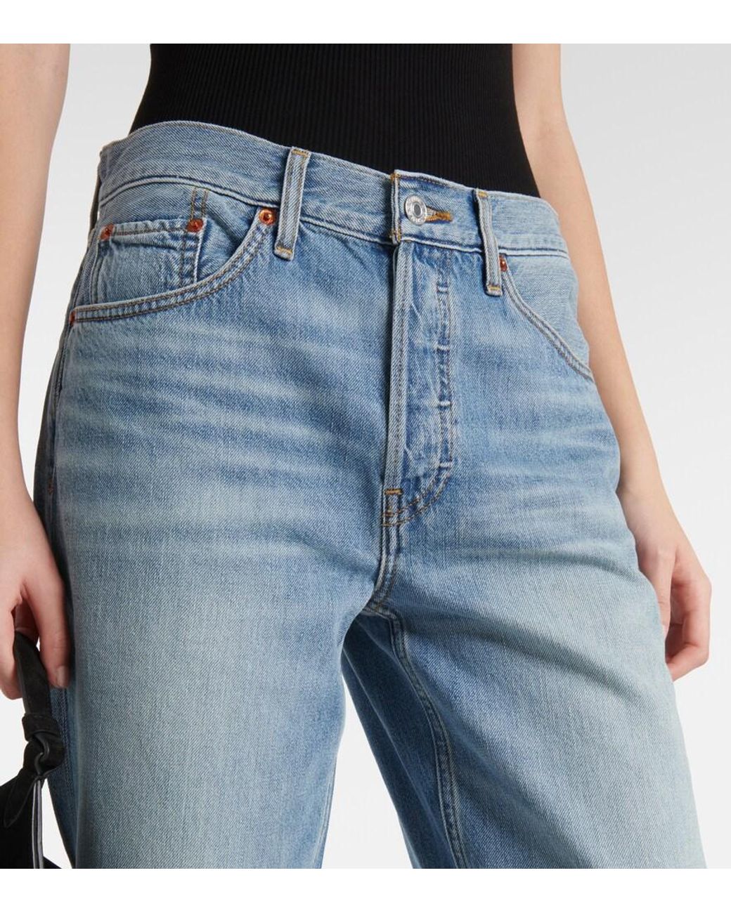Re/done Blue Loose Mid-Rise Cropped Straight Jeans