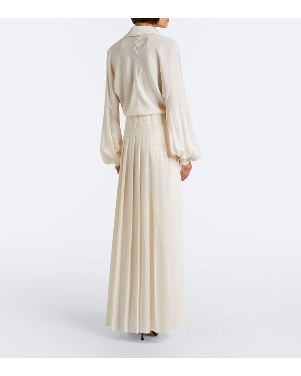 Fendi White Plisse Silk Crepe Maxi Dress