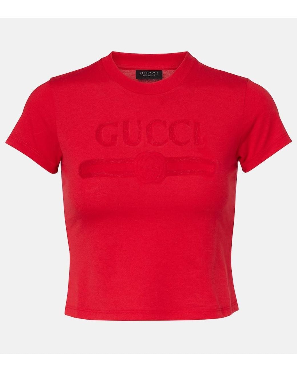 Gucci Red Logo Cropped Cotton-Blend Jersey T-Shirt