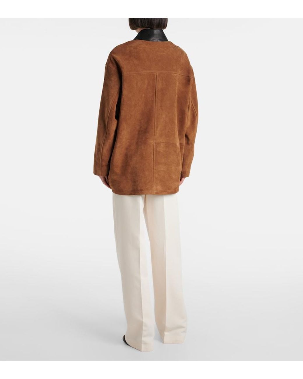 Nour Hammour Brown Barn Leather-Trimmed Suede Jacket